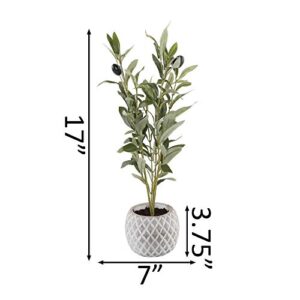 Flora Bunda Olive Tree Branches Artificial Olive Plant Branches Fruits Silk Olive in 4 in Gray Pineapple Cement Pot for Home Garden Office Wedding Decorations, 16" Tall (Cement Pot Included)