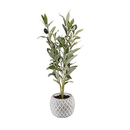 Flora Bunda Olive Tree Branches Artificial Olive Plant Branches Fruits Silk Olive in 4 in Gray Pineapple Cement Pot for Home Garden Office Wedding Decorations, 16" Tall (Cement Pot Included)