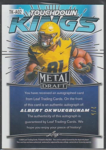 2020 Leaf Metal Draft Touchdown Kings Wave Pink Autograph #TK-AO2 Albert Okwuegbunam RC Rookie AUTO 7/10 Football Trading Card