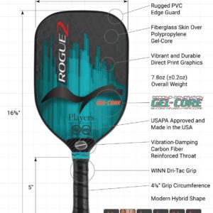 Rogue2 Second Generation Gel-Core Pickleball Paddle USAPA Approved and Made in The USA (Teal)