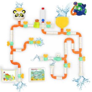 diy bath toys for toddlers ages 1-3 and kids 4-8, stem water toys with extra features, 60-piece colorful pipe bathtub set with swiveling valves, top right toys
