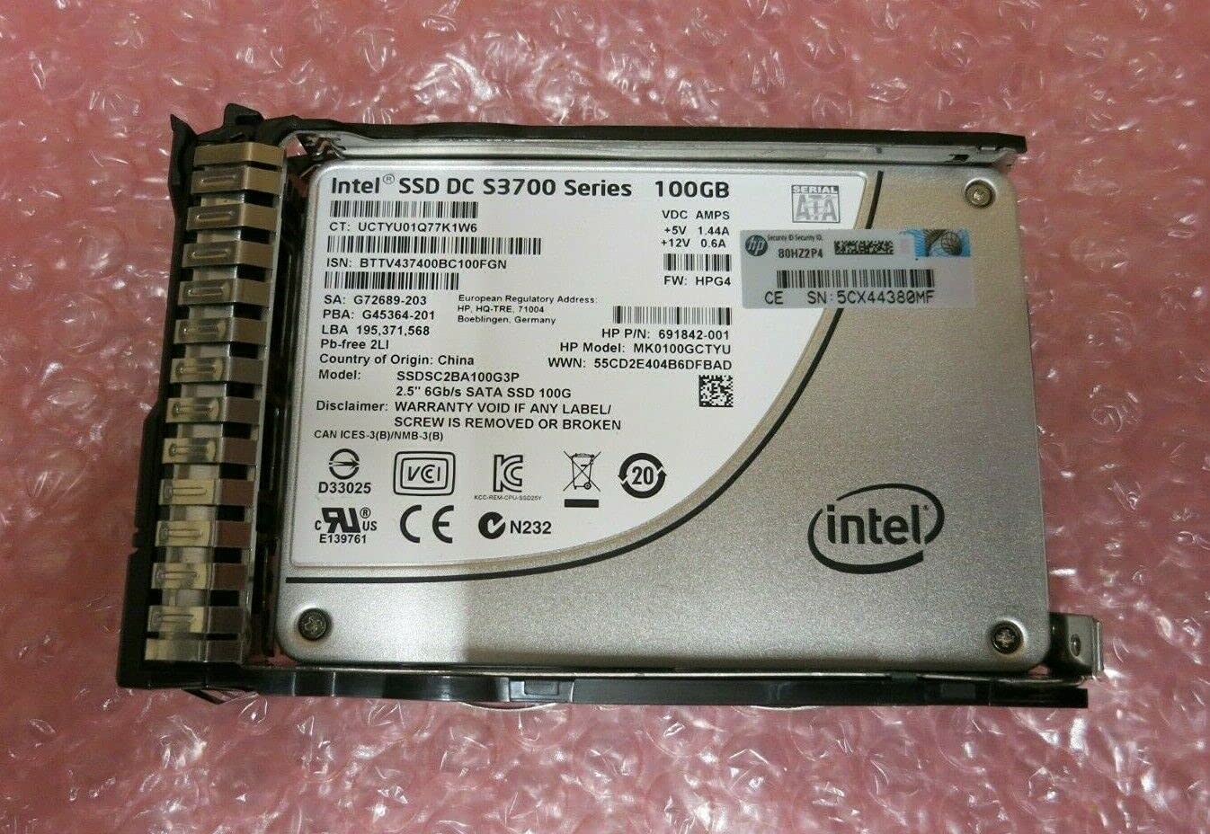 Hpe 691842-001 100GB 6G MLC SFF SATA SSD SC Hard Drive