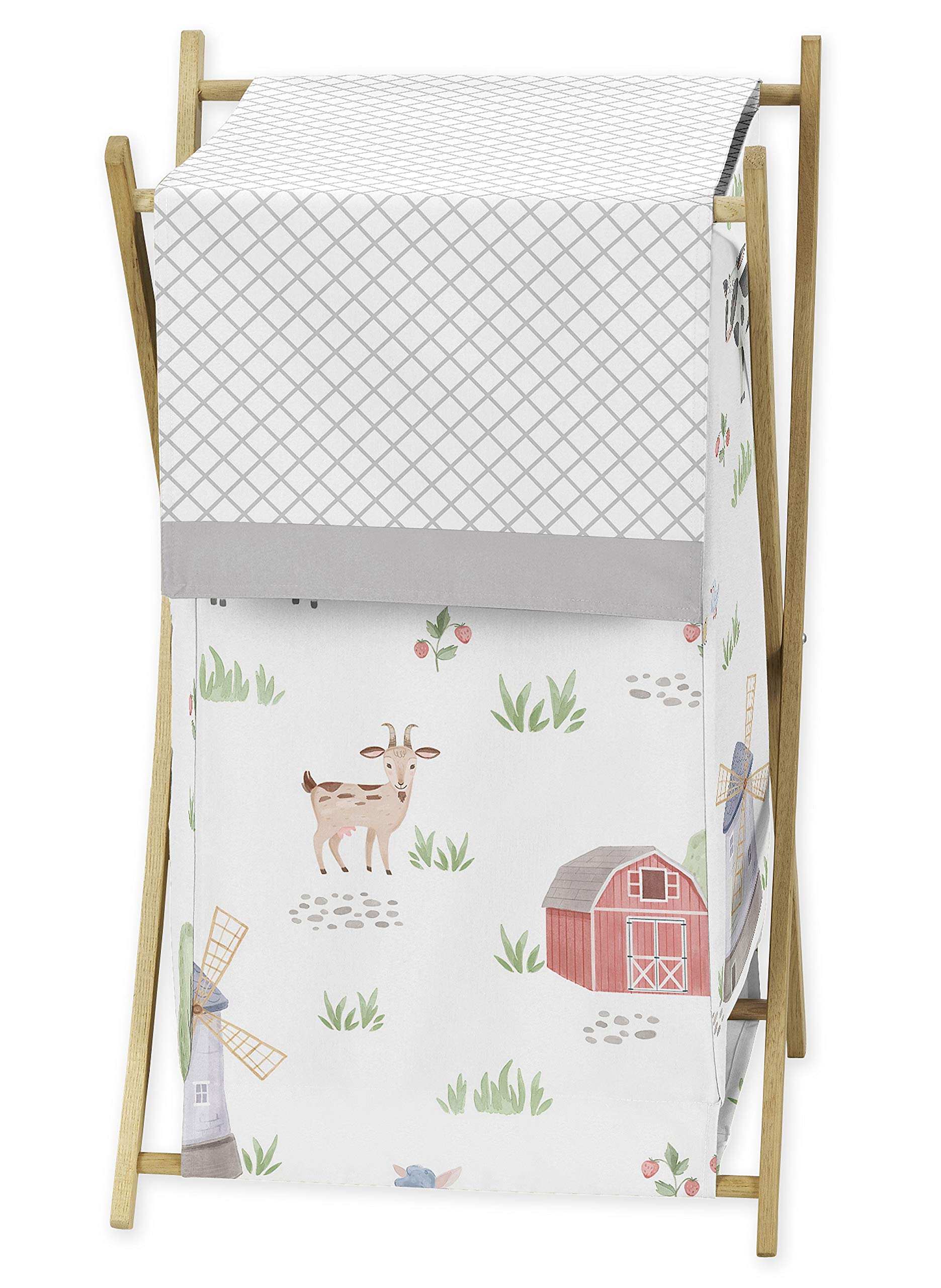 Sweet Jojo Designs Farm Animals Baby Kid Clothes Laundry Hamper - Watercolor Farmhouse Lattice Horse Cow Sheep Pig