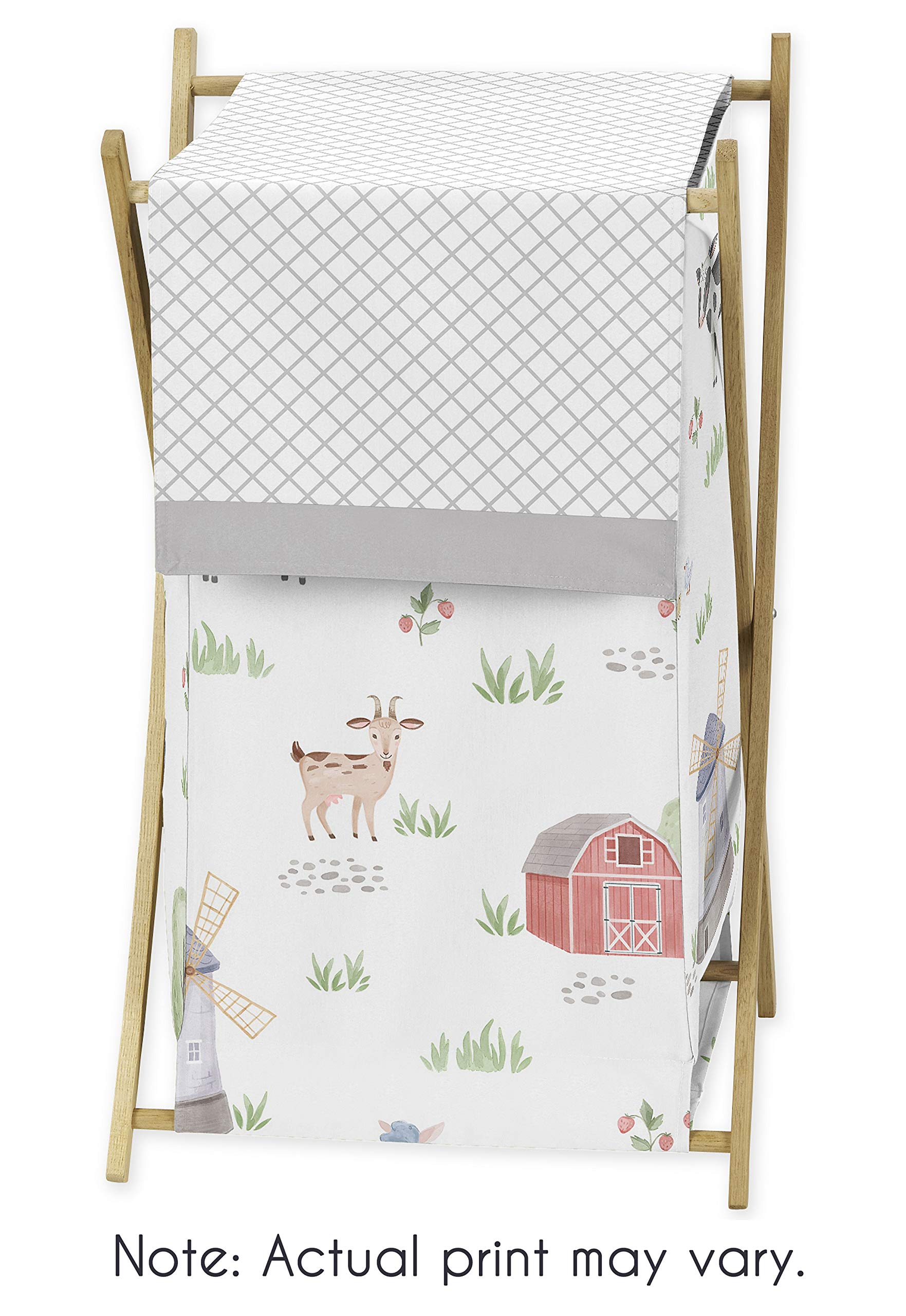 Sweet Jojo Designs Farm Animals Baby Kid Clothes Laundry Hamper - Watercolor Farmhouse Lattice Horse Cow Sheep Pig