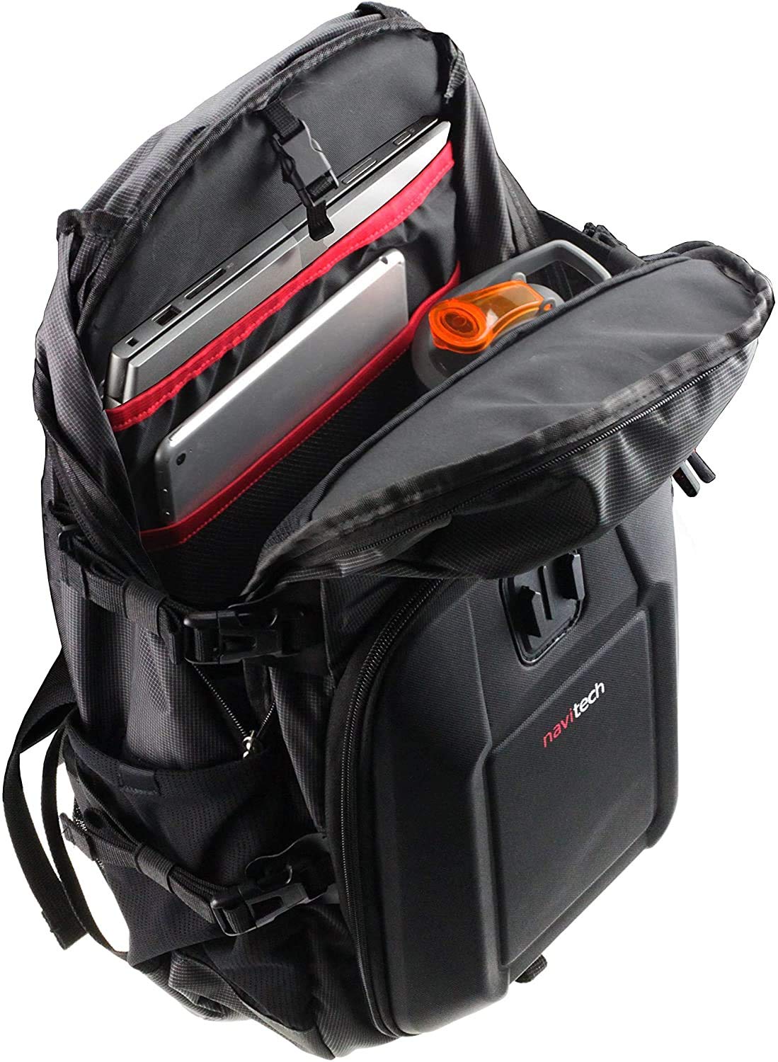 Navitech Action Camera Backpack & Red Storage Case With Integrated Chest Strap - Compatible With The AKASO V50 PRO Action Camera