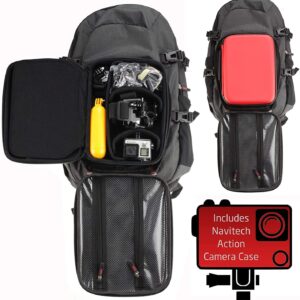 Navitech Action Camera Backpack & Red Storage Case With Integrated Chest Strap - Compatible With The AKASO V50 PRO Action Camera