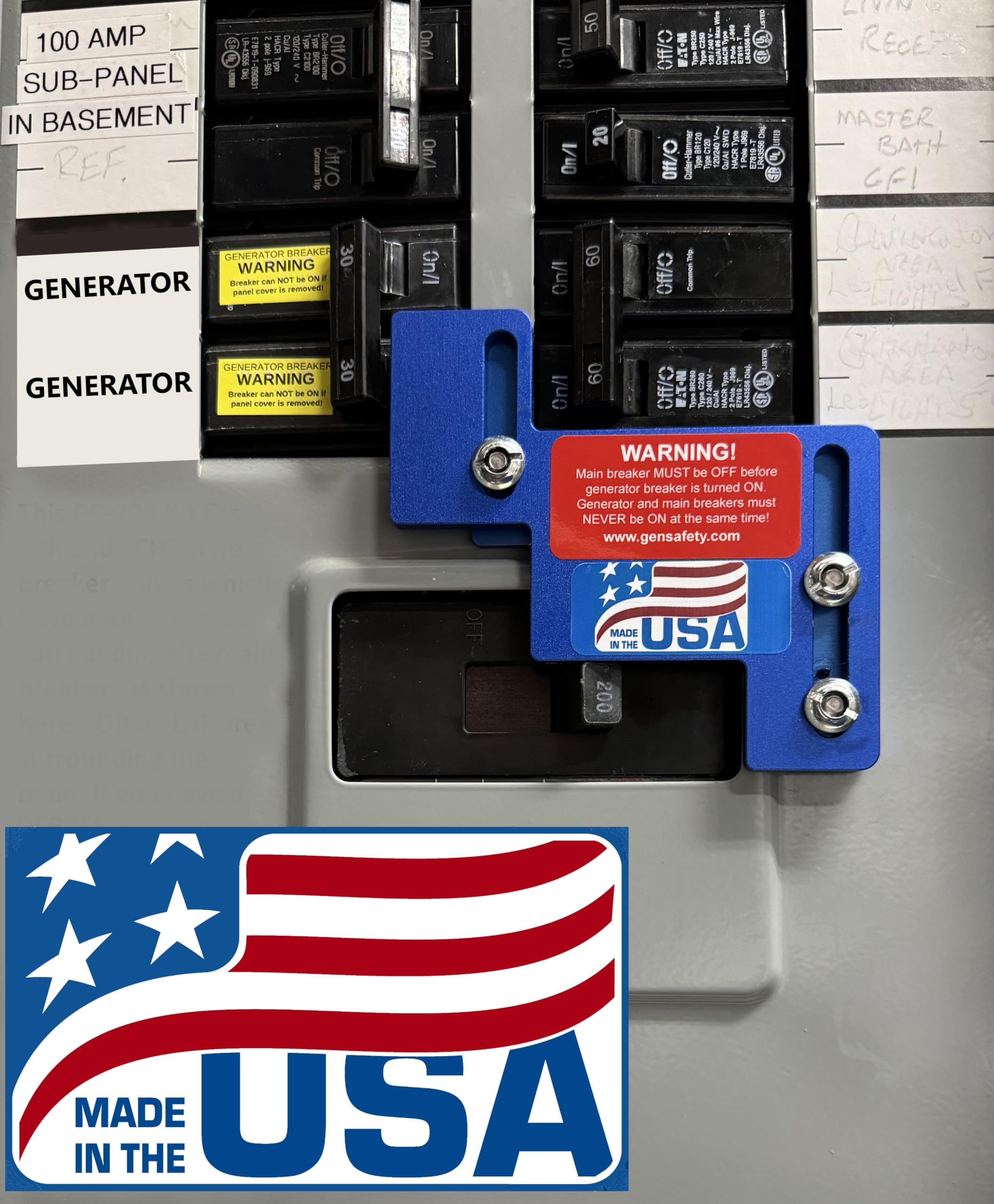 GenSafety BR-200 Generator Interlock Kit for Cutler Hammer BR and CH Series 150AMP and 200 AMP Panels - Made in USA !