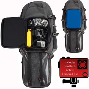 Navitech Action Camera Backpack & Blue Storage Case With Integrated Chest Strap - Compatible With The AKASO EK7000 Pro Action Camera