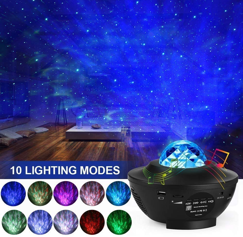 Elecstars Night Light, Star Projector with Bluetooth Speaker, Ocean Wave Bedside Lamp, Adjustable Lightness & Remote Control, Music Player, Living Room, Decor.