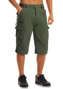magcomsen mens capri pants 3/4 shorts for men capri joggers fishing shorts athletic shorts tactical shorts mens workout running shorts for men green