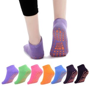 7 pairs anti-skid socks trampoline socks adults ankle socks with grips for hospital, yoga, fitness and exercise
