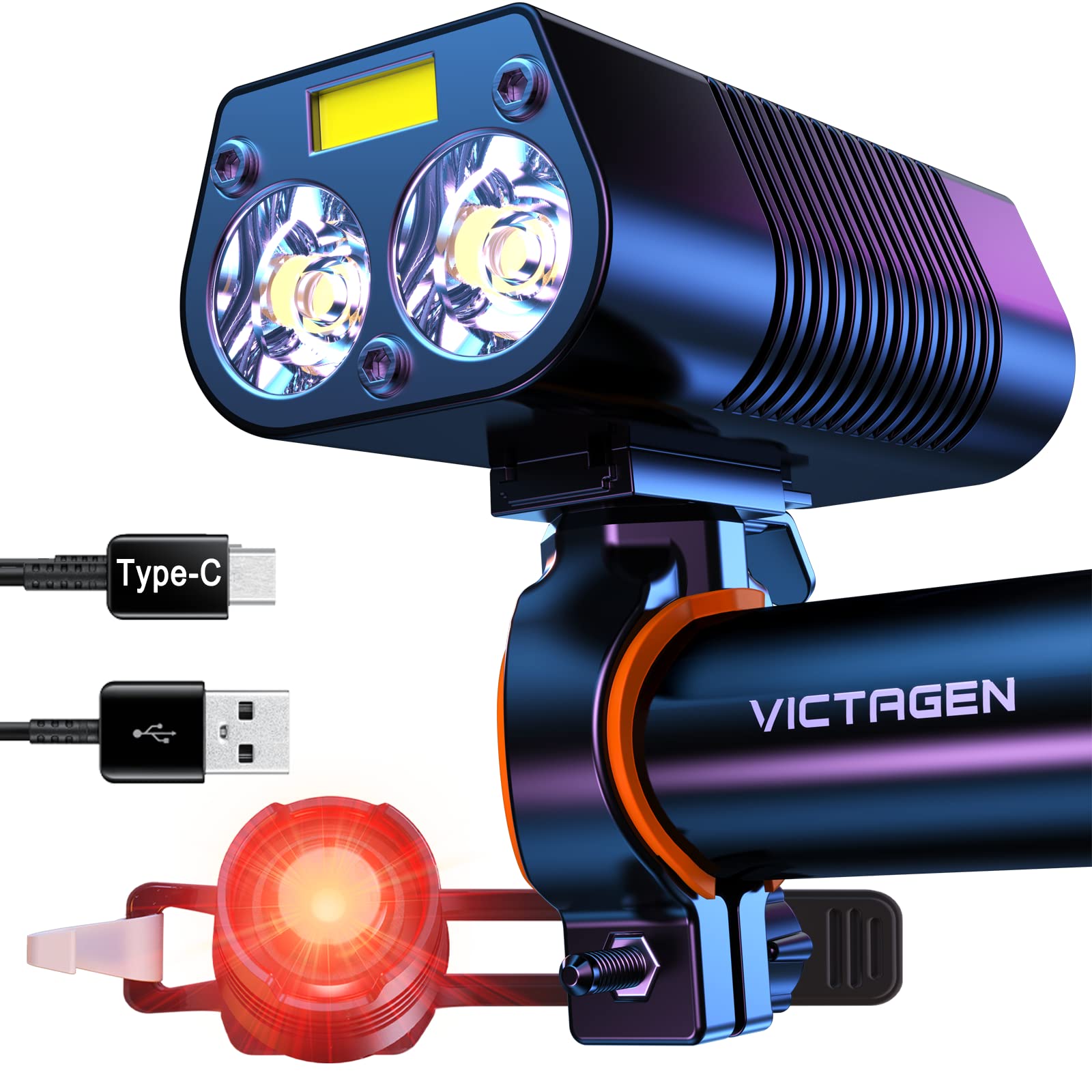 victagen Bike Lights, Super Bright 2400 Lumens Bike Lights Front and Back, USB Rechargeable Cycling Light, 5 Light Modes, Easy Installs, Fits All Bicycle, Mountain Bike, Road Bike,Cycling