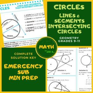 lines & segments that intersect circles geometry handout lesson worksheet emergency distance learning