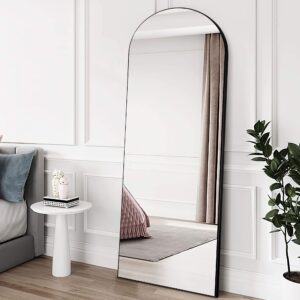 KIAYACI Full Length Floor Mirror with Standing Holder Large Wall Mounted Mirror Hanging Horizontal/Vertical Leaning Agaist Wall Bedroom Dressing Mirror Aluminum Alloy Frame (Black, 65" x 22")