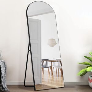 KIAYACI Full Length Floor Mirror with Standing Holder Large Wall Mounted Mirror Hanging Horizontal/Vertical Leaning Agaist Wall Bedroom Dressing Mirror Aluminum Alloy Frame (Black, 65" x 22")