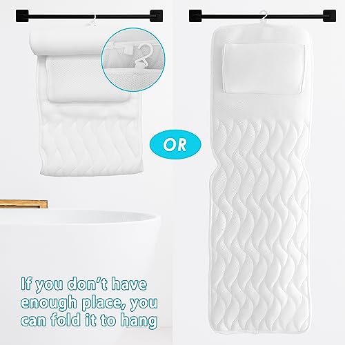 AEROiVi Full Body Bath Pillow with Lumbar Pillow Bathtub Cushion with 14 Suction Cups 3D Air Mesh Fit Any Tub Luxury Bathroom Accessories