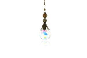 handcrafted, simple, boho sun catcher (30mm) crystal hanging for windows, home, garden decor, gift, mom, family, friend, (qty of 1, hanging length: 9.5 inches) | 2 dirty birds boutique