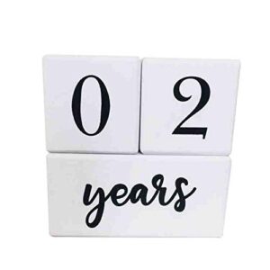 GSM Brands Baby Milestone Age Blocks - Solid Wood Blocks for Pictures - Daily, Weekly, Monthly, Yearly (Set of 3 Blocks)