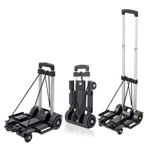 apoxcon folding hand truck, lightweight aluminum luggage cart with 4 wheels & adjustable handle, 160 lbs capacity foldable dolly cart for moving home office shopping travel use, compact and portable