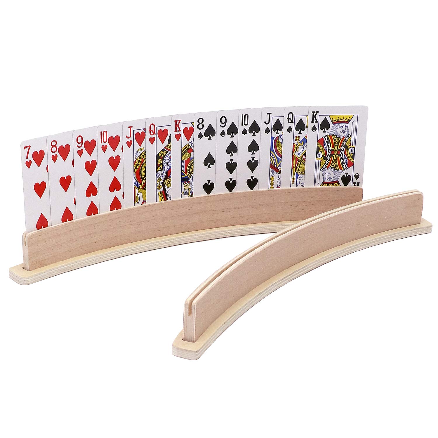 Exqline Wood Curved Playing Card Holder Racks Tray Set of 4 for Kids Seniors Adults - 13.4inch with Widen Base Stable Enough for for Bridge Canasta Foot and Hand