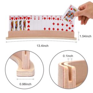 Exqline Wood Curved Playing Card Holder Racks Tray Set of 4 for Kids Seniors Adults - 13.4inch with Widen Base Stable Enough for for Bridge Canasta Foot and Hand