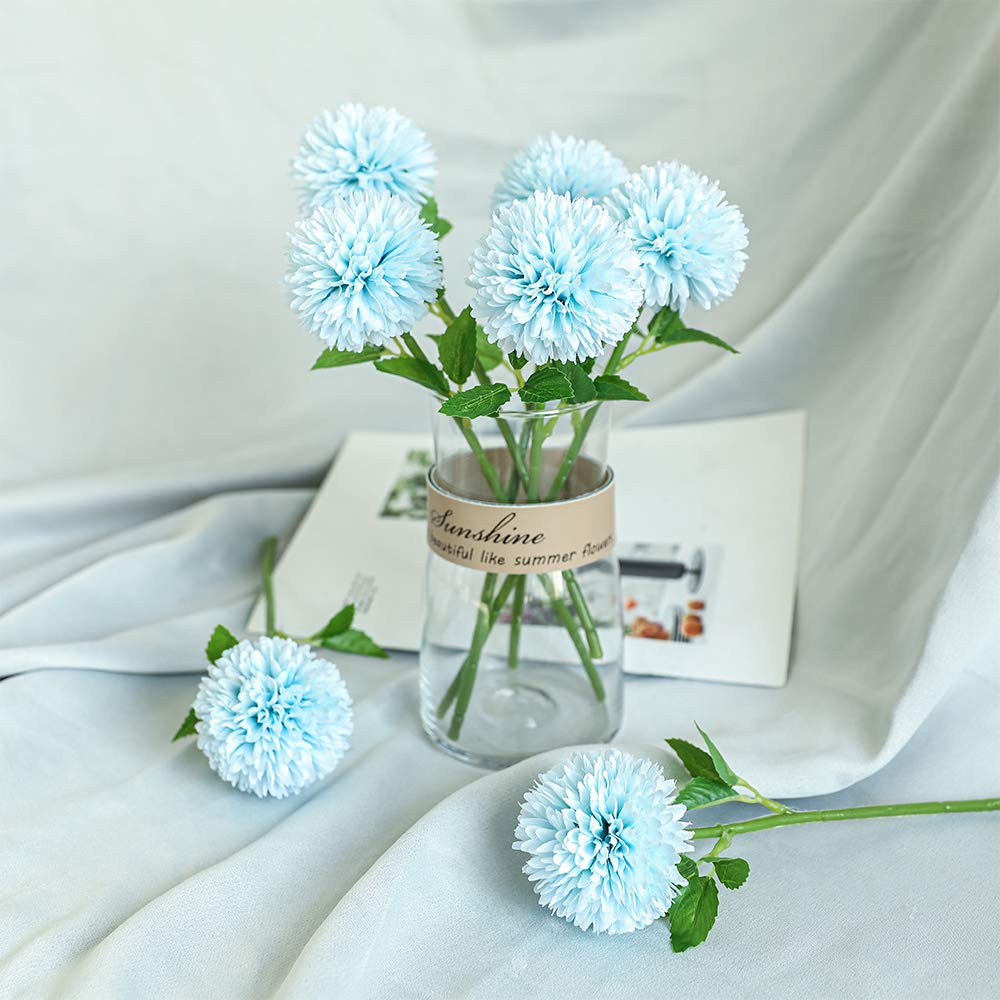 Floweroyal 12pcs Artificial Chrysanthemum Ball Flowers Silk Hydrangea Bridal Wedding Bouquet for Home Garden Party Office Coffee House Decoration (Blue).