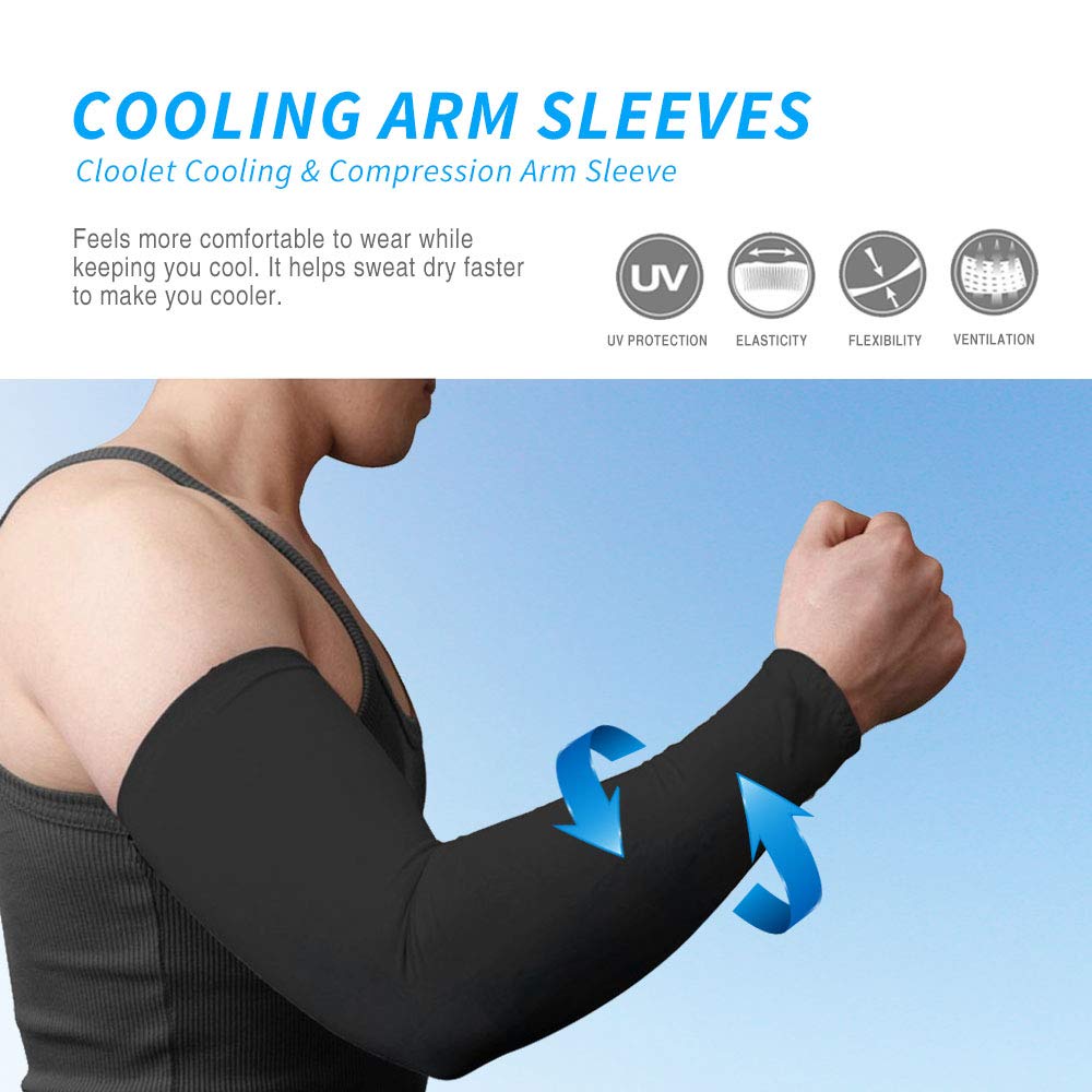 Eutuxia UV Sun Protection Compression Cooling Arm Sleeves, 2 Pairs, Men & Women, Anti-Slip, Ideal for All Hiking Running Football Basketball Sports, Outdoor Activities & Indoor, Black