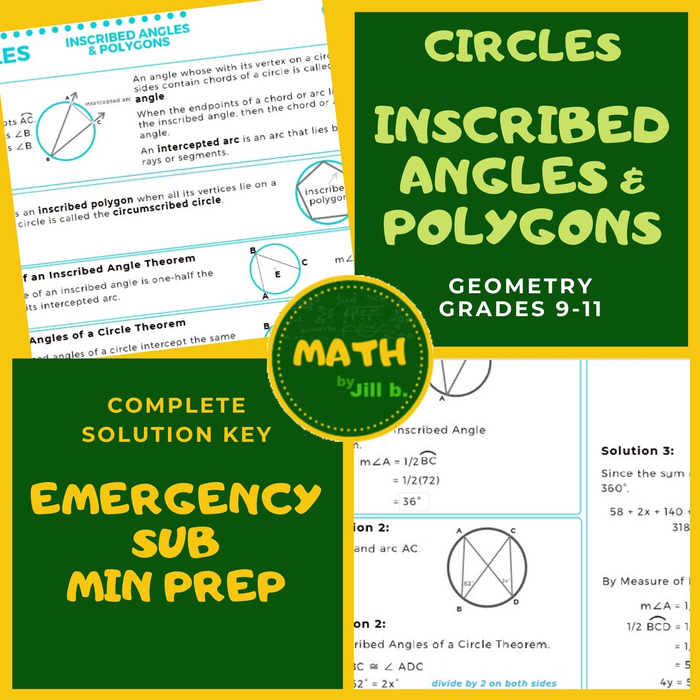 Inscribed Angles & Polygons in Circles Geometry Math Handout Lesson Worksheet Distance Learning