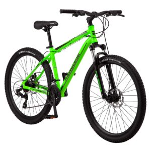 mongoose switchback trail adult mountain bike, 21 speeds, 27.5-inch wheels, men aluminum large frame,neon green