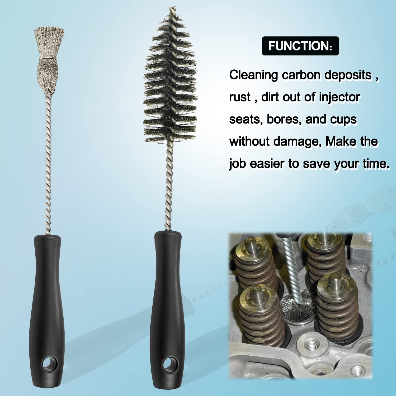 2pcs Injector Sleeve Cup Bore Seat Cleaning Brush Kit Compatible with Ford Powerstroke 7.3L 6.0L 6.4L 6.7L 1994-2018, Caterpillar 3126 C7 C9, Navistar Replace AP0084 AP0085 3252