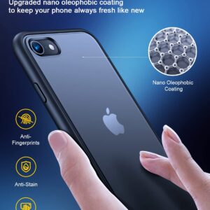 Humixx Shockproof Designed for iPhone SE 2022 Case [8FT Military Grade Drop Protection] [Ultimate Touch Feeling] Translucent Matte Hard Back, Slim Durable Protective Case for iPhone 7/8/SE 4.7" -Black