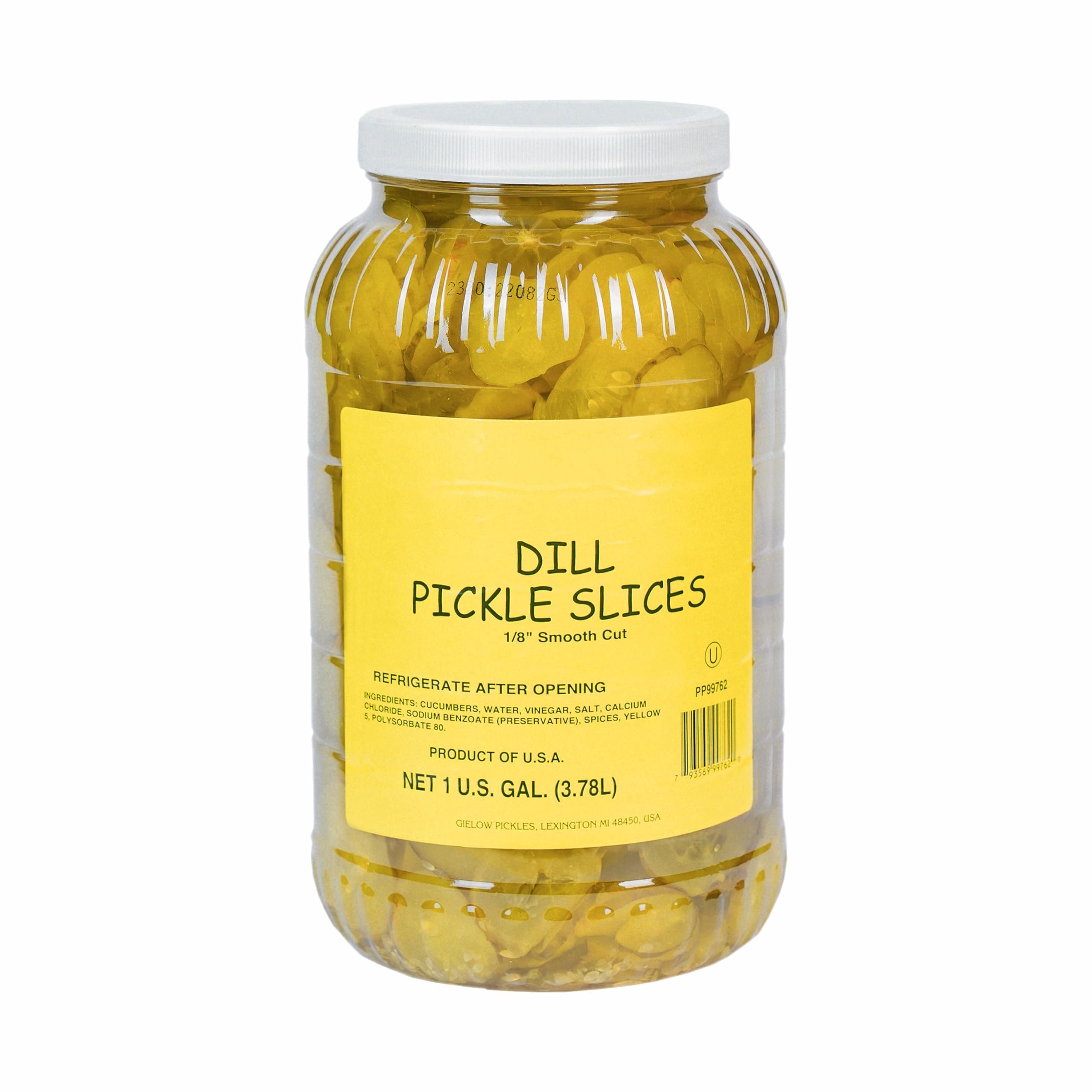 1 Gallon Smooth Cut 1/8" Dill Pickle Slices Perfect for home, restaurant, kitchen, cheaseburger,hamburger.