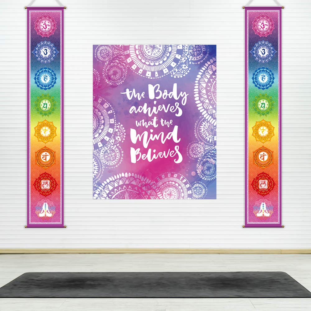 Funnytree 12"x71" Large Yoga Tapestry Meditation Studio Room 7 Chakra Mandala Hanging Banner Wall Poster Door Decor Porch Sign Indoor Outdoor Durable Fabric