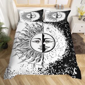erosebridal sun moon duvet cover set queen yin yang comforter cover galaxy star bedding set bohemian quilt cover,decorations 3 piece bedding set (1 duvet cover 2 pillowcases) black and white