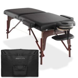 saloniture professional portable lightweight bi-fold memory foam massage table with reiki panels - includes headrest, face cradle, armrests and carrying case - black