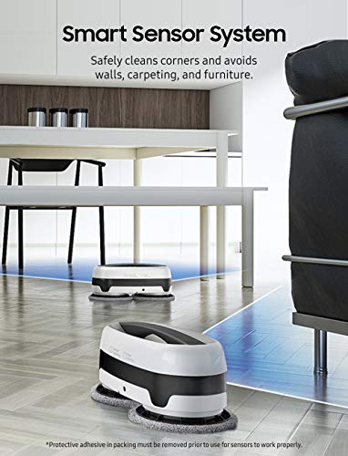 SAMSUNG Jetbot Mop, Cordless Robot Floor Cleaner, Wet Cleaning w/ Dual Spinning Pads, Smart Sensor to Clean Tile, Vinyl, Laminate, Hardwood Floors, Long Battery Life, VR20T6001MW, White