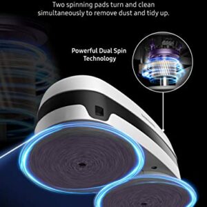 SAMSUNG Jetbot Mop, Cordless Robot Floor Cleaner, Wet Cleaning w/ Dual Spinning Pads, Smart Sensor to Clean Tile, Vinyl, Laminate, Hardwood Floors, Long Battery Life, VR20T6001MW, White