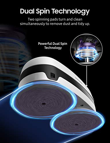 SAMSUNG Jetbot Mop, Cordless Robot Floor Cleaner, Wet Cleaning w/ Dual Spinning Pads, Smart Sensor to Clean Tile, Vinyl, Laminate, Hardwood Floors, Long Battery Life, VR20T6001MW, White