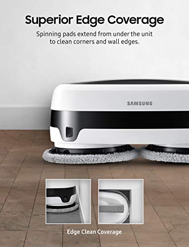 SAMSUNG Jetbot Mop, Cordless Robot Floor Cleaner, Wet Cleaning w/ Dual Spinning Pads, Smart Sensor to Clean Tile, Vinyl, Laminate, Hardwood Floors, Long Battery Life, VR20T6001MW, White