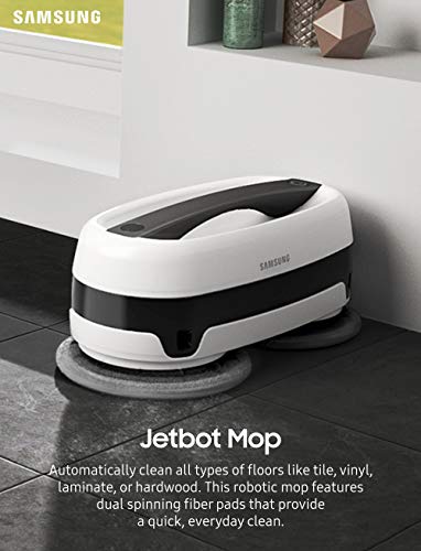 SAMSUNG Jetbot Mop, Cordless Robot Floor Cleaner, Wet Cleaning w/ Dual Spinning Pads, Smart Sensor to Clean Tile, Vinyl, Laminate, Hardwood Floors, Long Battery Life, VR20T6001MW, White