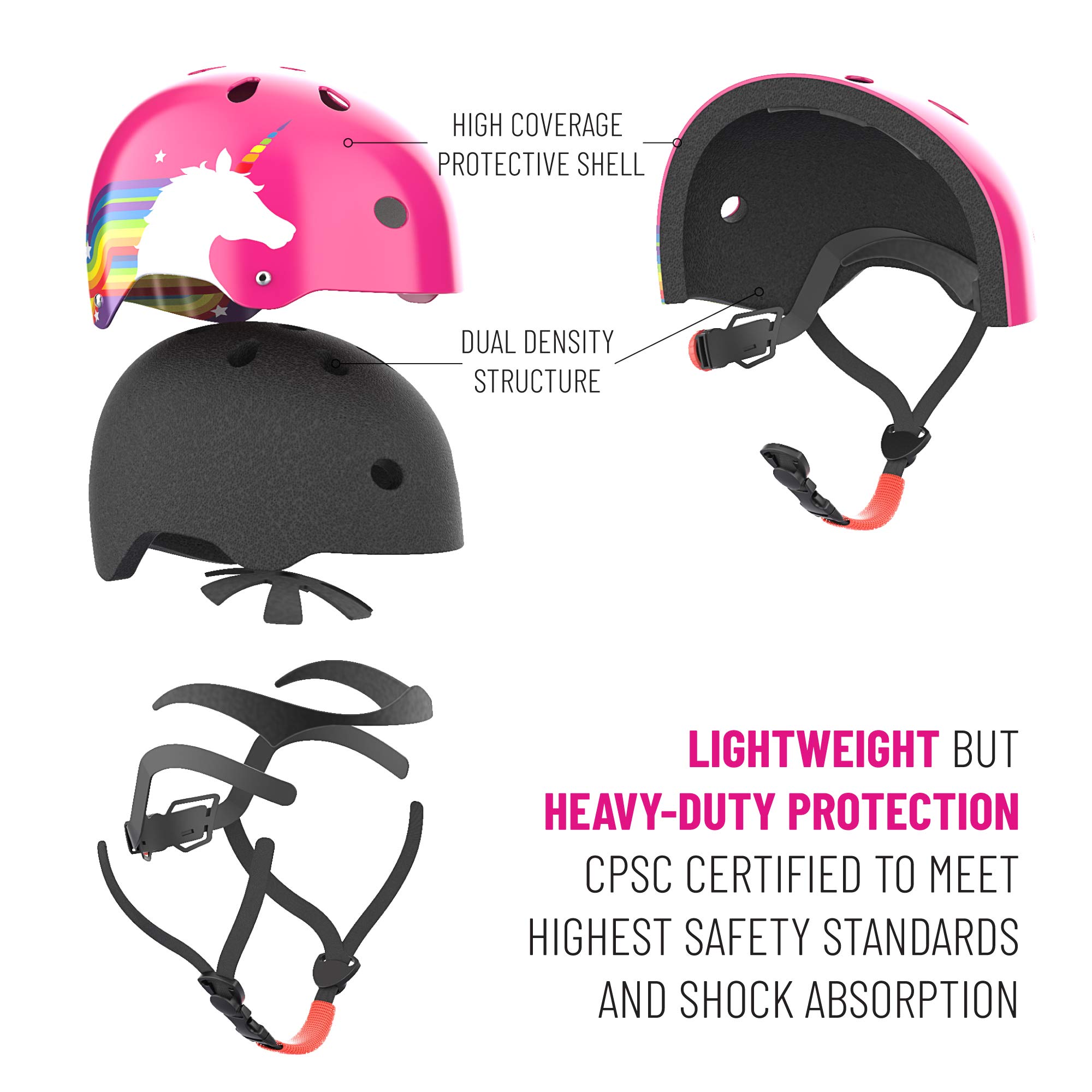 Noggn Bike Helmet for Kids, Girls and Boys | Rainbow Unicorn | Small for Child 5-14 | Bicycle, Scooter, Skateboard Helmet (Pink, Small)