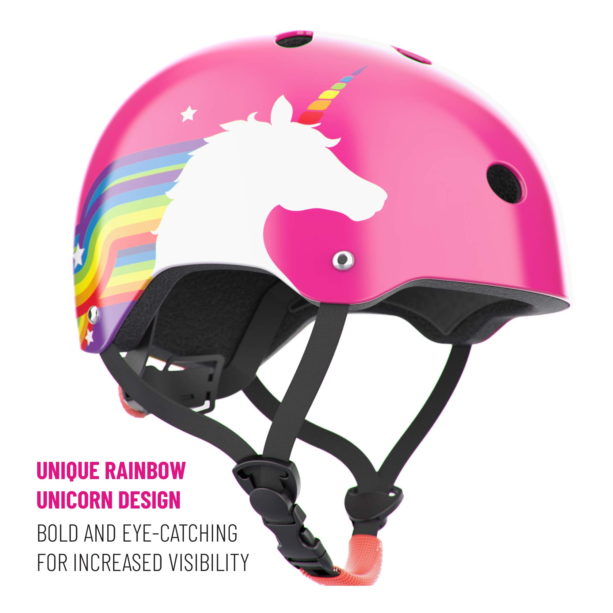 Noggn Bike Helmet for Kids, Girls and Boys | Rainbow Unicorn | Small for Child 5-14 | Bicycle, Scooter, Skateboard Helmet (Pink, Small)