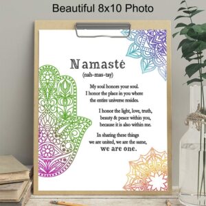 Zen Decor, Namaste Wall Decor, Buddha Wall Art - 8x10 Poster Print for Yoga Meditation Room, Spa Decoration - Spiritual Buddhist Gift With Hamsa Hand of Fatima, Mandala, Lotus