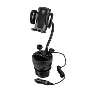 Scosche UH2PCUP PowerHub Phone and Cup Holder Mount for Vehicles, 4'' Adjustable Mount Arm, Charge 4 Devices, Flexible Neck