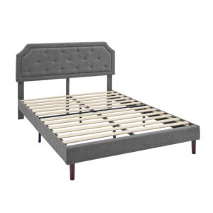 amazon basics upholstered platform bed with button-tufted headboard, wood slat support, easy assembly - full, dark gray