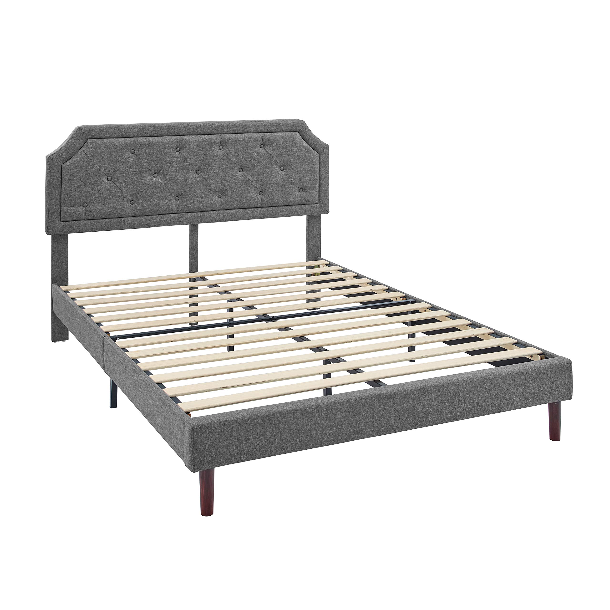 Amazon Basics Upholstered Platform Bed with Button-Tufted Headboard, Wood Slat Support, Easy Assembly - Full, Dark Gray