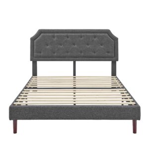 Amazon Basics Upholstered Platform Bed with Button-Tufted Headboard, Wood Slat Support, Easy Assembly - Full, Dark Gray