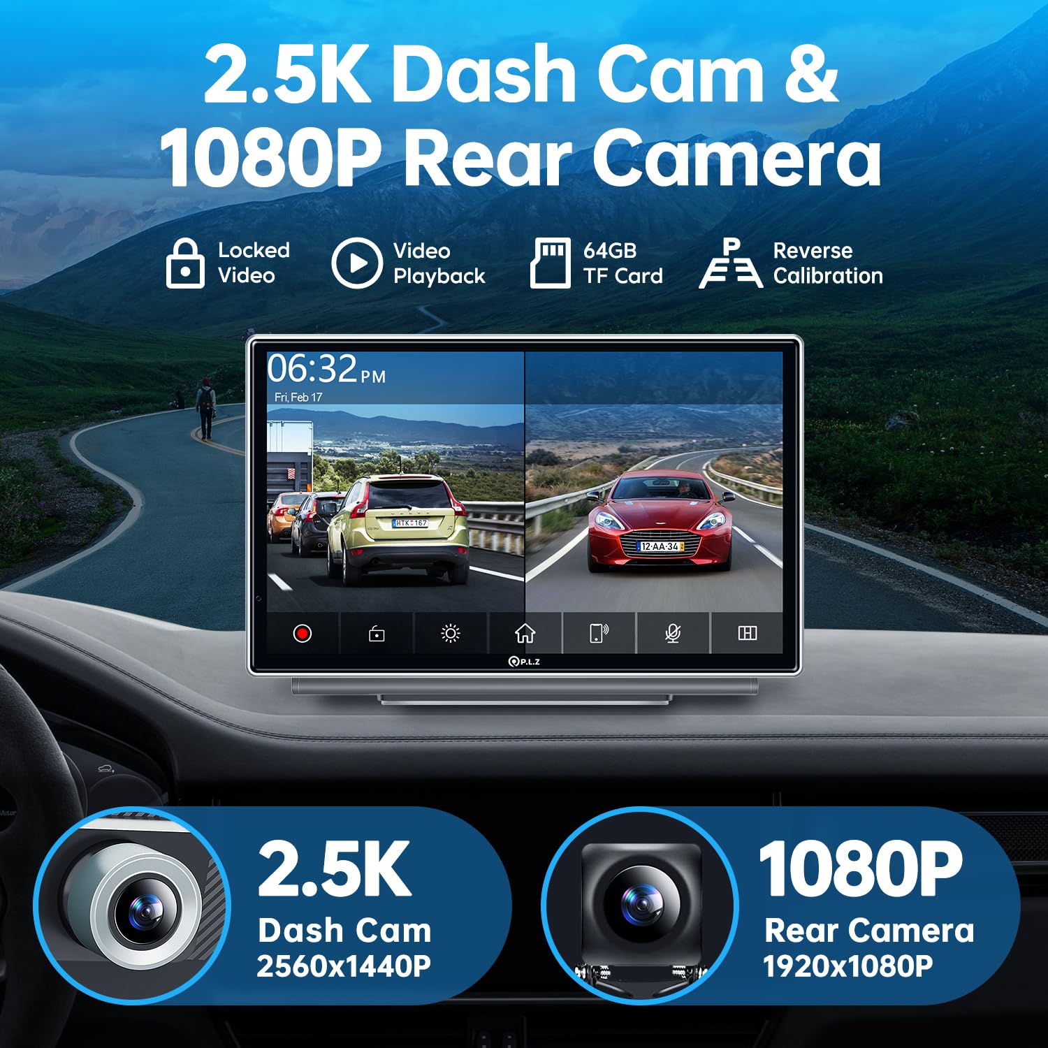 PLZ 6.8" Wireless Apple Carplay Stereo Screen, Portable Plug in Car Play Android Auto Touchscreen, Car Audio Receiver, 1080P Backup Camera, Bluetooth 5.3, FM Radio Transmitter, 2.5K Dash Camera