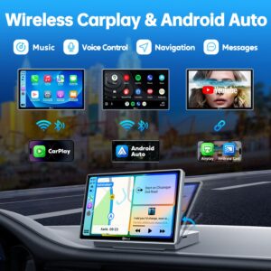 PLZ 6.8" Wireless Apple Carplay Stereo Screen, Portable Plug in Car Play Android Auto Touchscreen, Car Audio Receiver, 1080P Backup Camera, Bluetooth 5.3, FM Radio Transmitter, 2.5K Dash Camera