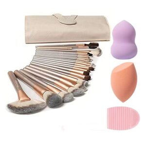 nevsetpo makeup brushes 18pcs synthetic kabuki brush set foundation powder blending concealer eye shadows blush cosmetics brushes with 3 sponge mat solid wood hande makeup bag included